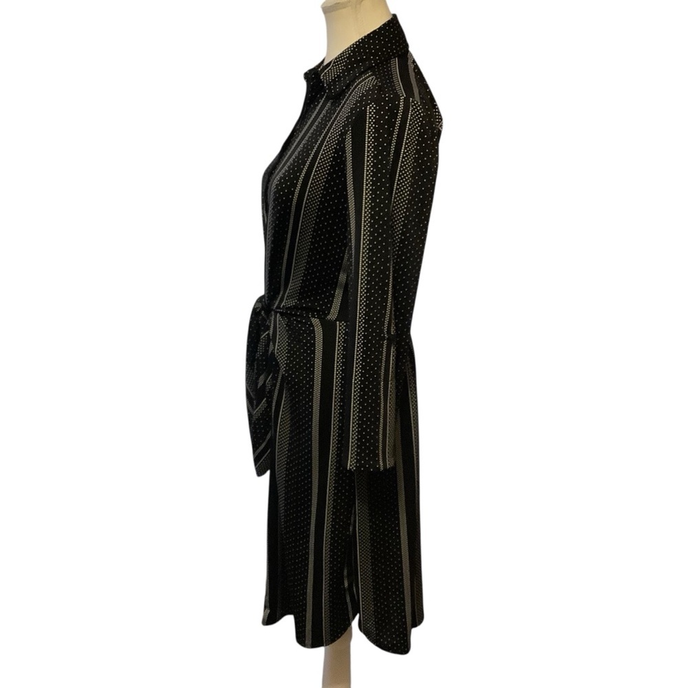 EMMA & MICHELE BLACK & WHITE STRIPED POLKA DOT BUTTON-DOWN SHIRT DRESS/ TIE BELT - Picture 2 of 14